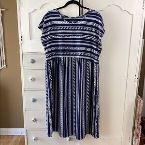 Navy and White Striped Midi Dress XL
